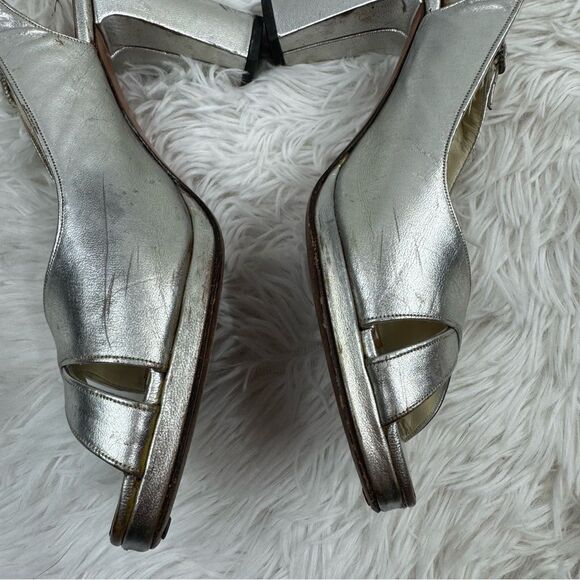 Roger Vivier Metallic Peep Toe Slingback Block Heel Sandals - Picture 7 of 13
